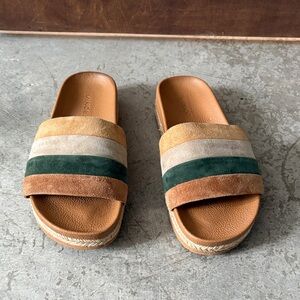 Vince Tan and Green Slide Sandals